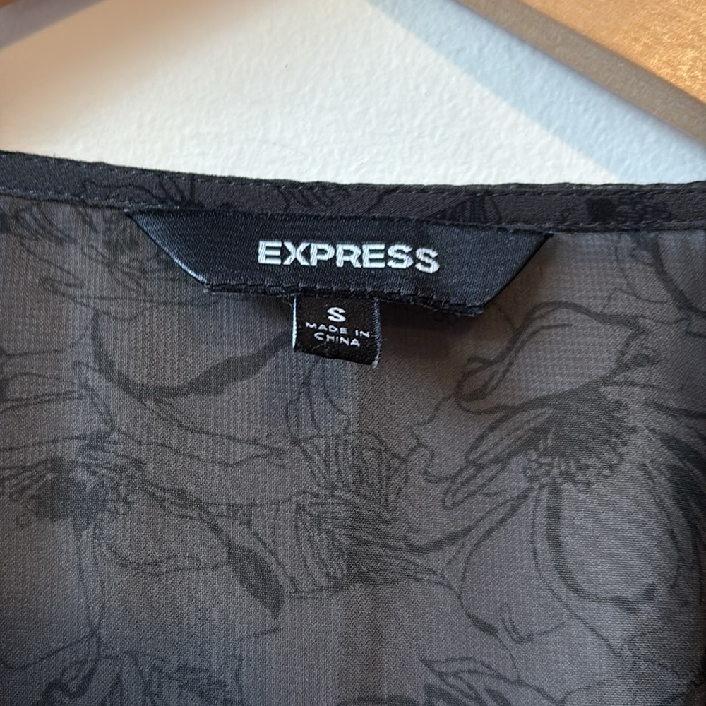Express Ruffled Gray Sheer Blouse - Picture 2 of 5